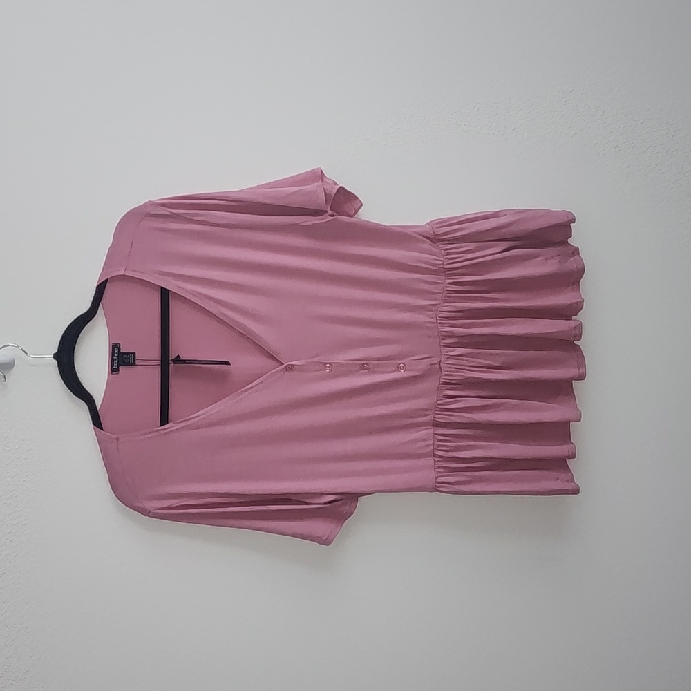 Pink button down peplum top